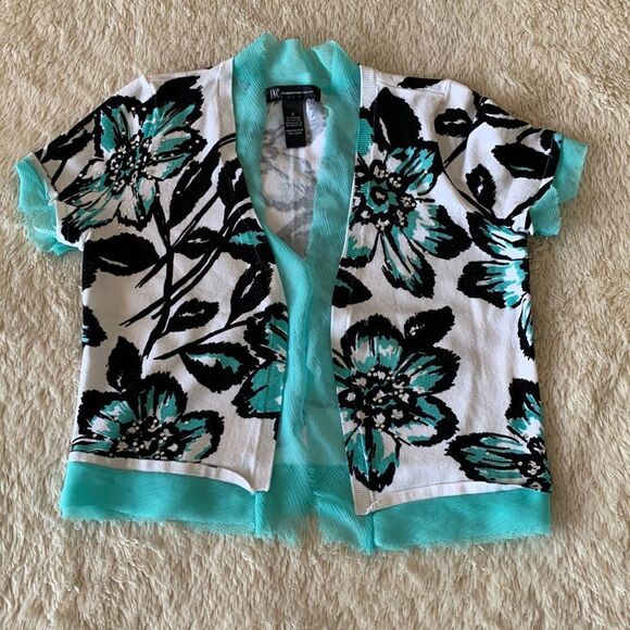 I-N-C black and blue floral sweater cover up - Picture 7 of 16